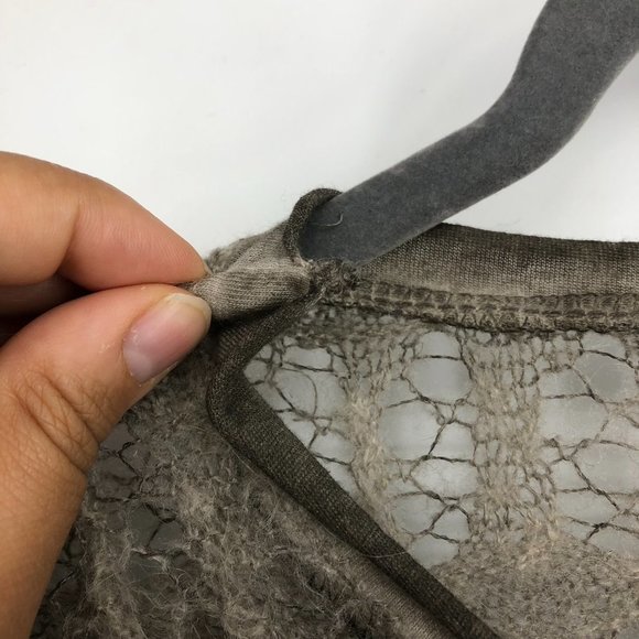 NWOT made in italy Taupe Sheer Eyelet Knit 1/2 Sleeve Oversized drape sweater - Picture 10 of 15